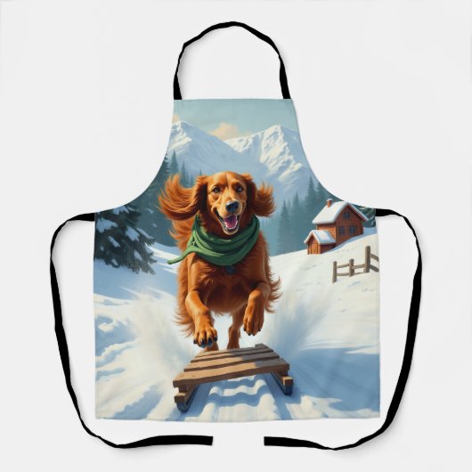 Irish Setter Schlittenfahrt-Abenteuer Weihnachtsma Schürze (Vorderseite)