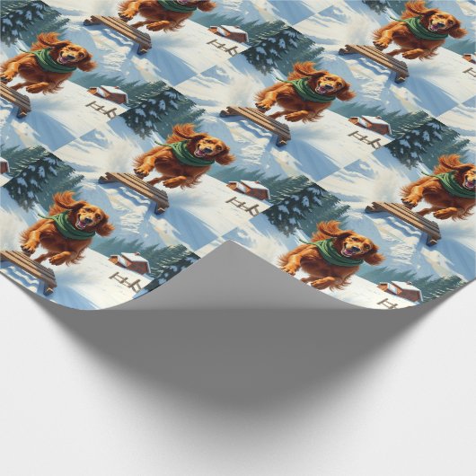 Irish Setter Sledding Adventure Christmas Painting Geschenkpapier (Ecke)