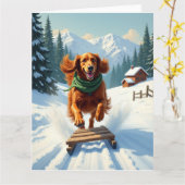 Irish Setter Sledding Adventure Christmas Painting Karte (Gelbe Blume)