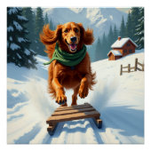 Irish Setter Sledding Adventure Christmas Painting Poster (Vorderseite)