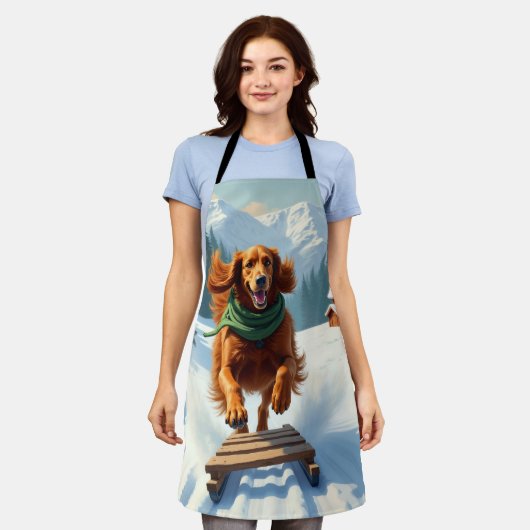 Irish Setter Sledding Adventure Christmas Painting Schürze (Getragen)