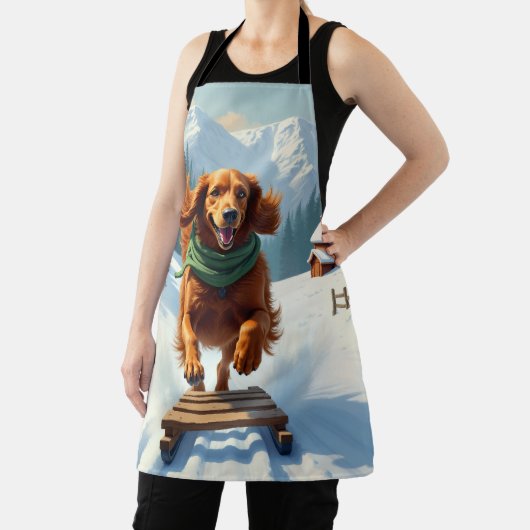 Irish Setter Sledding Adventure Christmas Painting Schürze (InSitu)