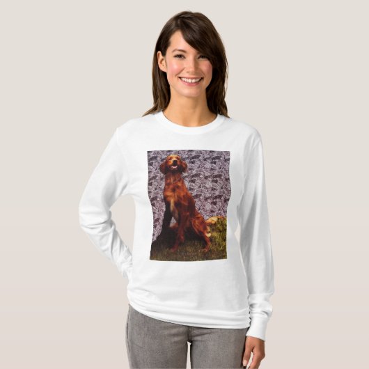 Irish Setter und Gemusterter T - Shirt aus Beton (Vorne ganz)