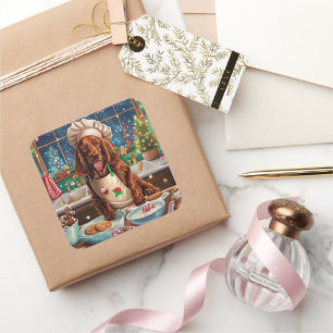 Irish Setter Weihnachtsbäckerei: Festliches Weihna Quadratischer Aufkleber