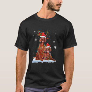 Irish Setter Weihnachtsbaumlichter Rentier Santa T-Shirt