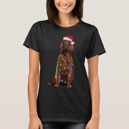 Irish Setter Weihnachtsbeleuchtung Xmas Hund Lover T-Shirt (Vorderseite)