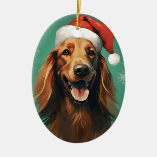 Irish Setter Weihnachtsmalerei Kunstwerk Keramik Ornament (Vorne)