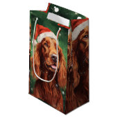 Irish Setter Weihnachtsmalerei Kunstwerk Kleine Geschenktüte (Vorderseite Schrägansicht)