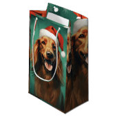 Irish Setter Weihnachtsmalerei Kunstwerk Kleine Geschenktüte (Vorderseite Schrägansicht)