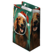 Irish Setter Weihnachtsmalerei Kunstwerk Kleine Geschenktüte (Rückseite Schrägansicht)