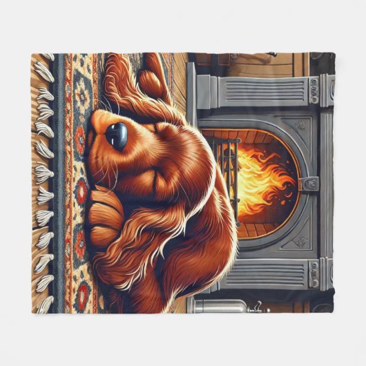 Irish Setter Welpe Schlafen durch einen warmen Kam Fleecedecke (Vorderseite (Horizontal))