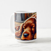 Irish Setter Welpe Schlafen durch einen warmen Kam Kaffeetasse (Vorderseite Links)