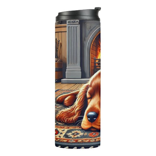 Irish Setter Welpe Schlafen durch einen warmen Kam Thermosbecher (Nach links gedreht)