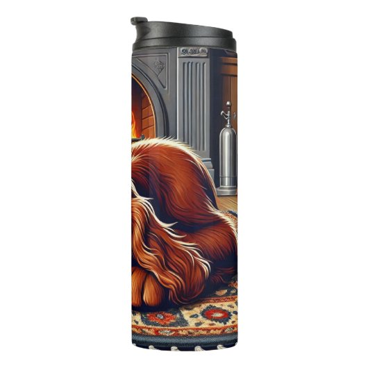 Irish Setter Welpe Schlafen durch einen warmen Kam Thermosbecher (Nach rechts gedreht)