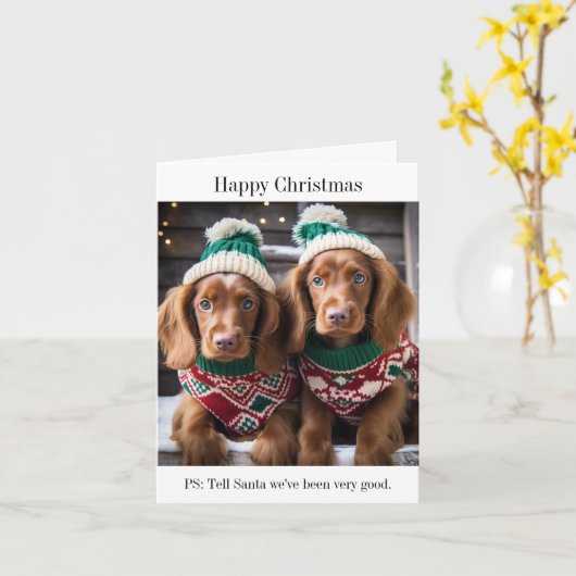 Irish Setter Welpen Weihnachtskarte Karte (Gelbe Blume)