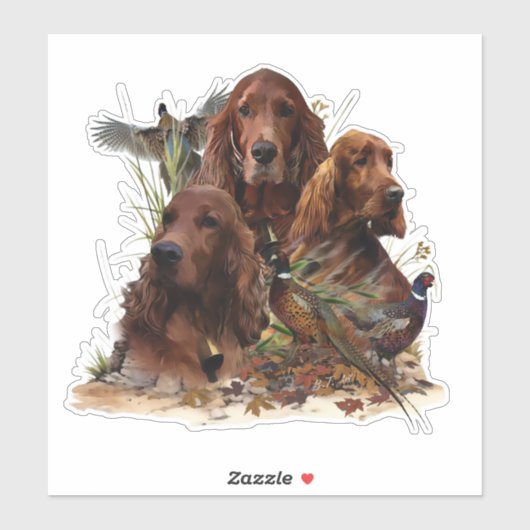 Irish Setters with Pheasants - Passion Hunt Aufkleber (Blatt)