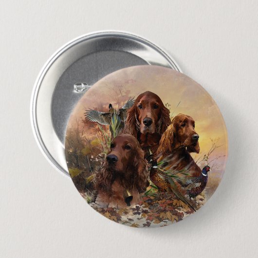 Irish Setters with Pheasants - Passion Hunt Button (Vorne & Hinten)