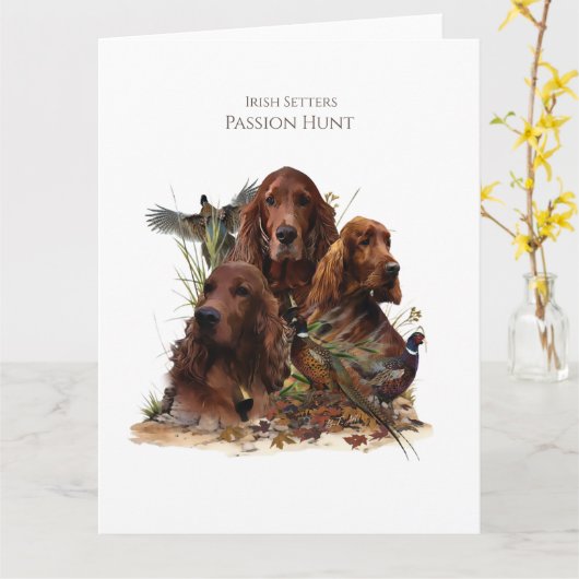 Irish Setters with Pheasants - Passion Hunt Karte (Gelbe Blume)