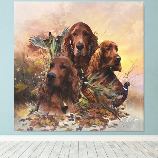 Irish Setters with Pheasants - Passion Hunt Leinwanddruck (Insitu (Holzboden))