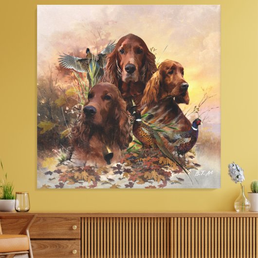 Irish Setters with Pheasants - Passion Hunt Leinwanddruck (Insitu (Wohnzimmer))