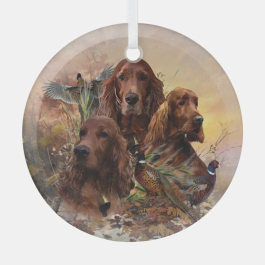 Irish Setters with Pheasants - Passion Hunt Ornament Aus Glas (Vorderseite)