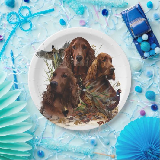 Irish Setters with Pheasants - Passion Hunt Pappteller (Party)