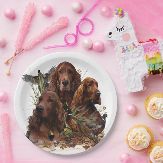 Irish Setters with Pheasants - Passion Hunt Pappteller (Party)