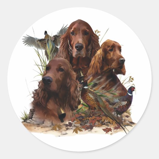 Irish Setters with Pheasants - Passion Hunt Runder Aufkleber (Vorderseite)