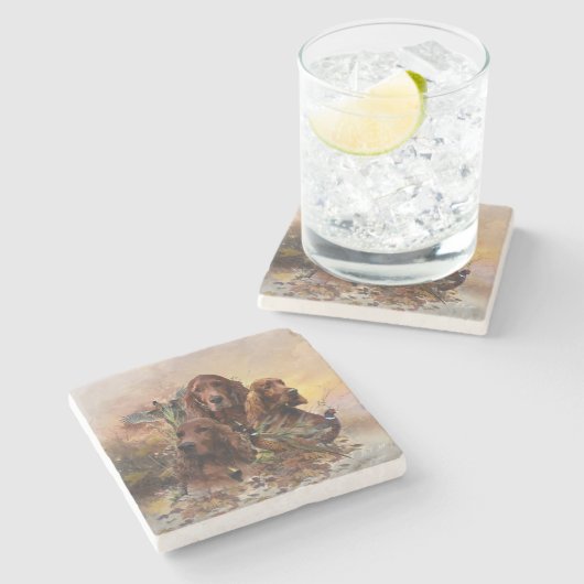 Irish Setters with Pheasants - Passion Hunt Steinuntersetzer (Seitenansicht)