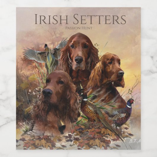 Irish Setters with Pheasants - Passion Hunt Weinetikett (Einzelnes Label)