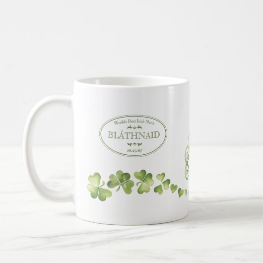 Irish Shamrock and Celtic Knot Name & Message Kaffeetasse (Links)