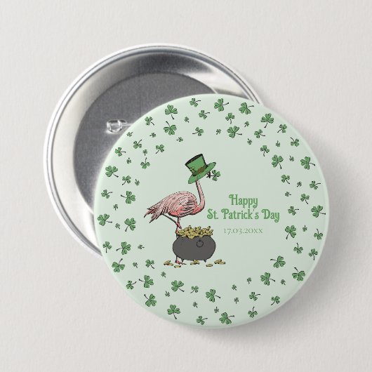 Irish Shamrock Flamingo St. Patrick’s Day Party Bu Button (Vorne & Hinten)