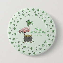 Irish Shamrock Flamingo St. Patrick’s Day Party Bu Button