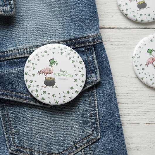 Irish Shamrock Flamingo St. Patrick’s Day Party Button