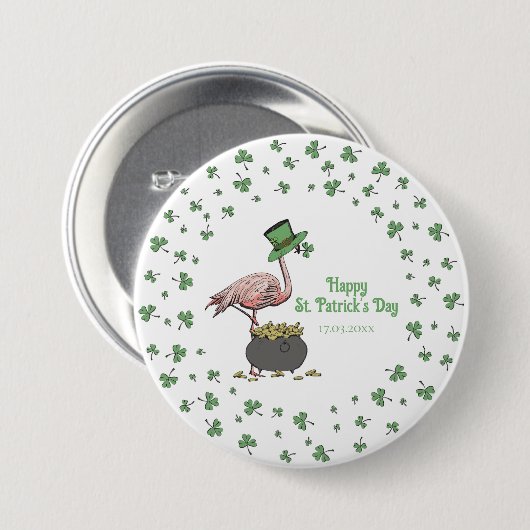 Irish Shamrock Flamingo St. Patrick’s Day Party Button (Vorne & Hinten)
