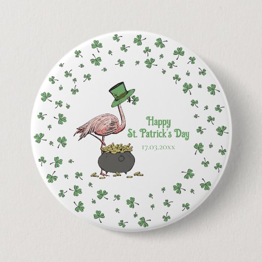 Irish Shamrock Flamingo St. Patrick’s Day Party Button (Vorderseite)