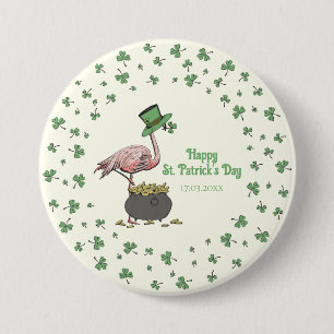 Irish Shamrock Flamingo St. Patrick’s Day Party Kn Button
