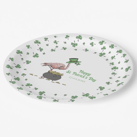 Irish Shamrock Flamingo St. Patrick’s Day Party Pappteller (Schrägansicht)