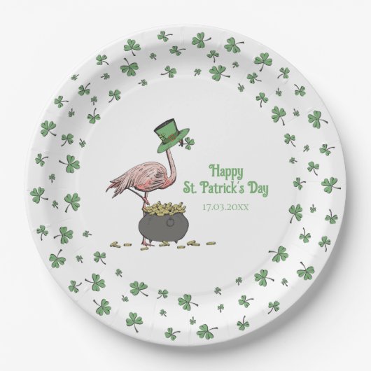 Irish Shamrock Flamingo St. Patrick’s Day Party Pappteller (Vorderseite)