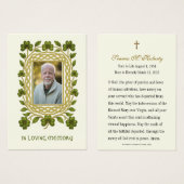 Irish Shamrock Gold Funeral Memorial Prayer Card (Vorne & Hinten)