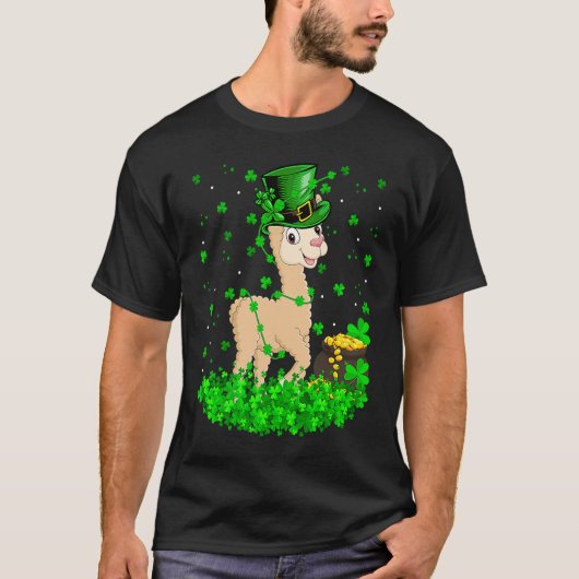 Irish Shamrock Leprechaun Alpaca St Patrick's Day T-Shirt (Vorderseite)