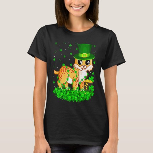 Irish Shamrock Leprechaun Bobcat St Patrick's Day T-Shirt (Vorderseite)