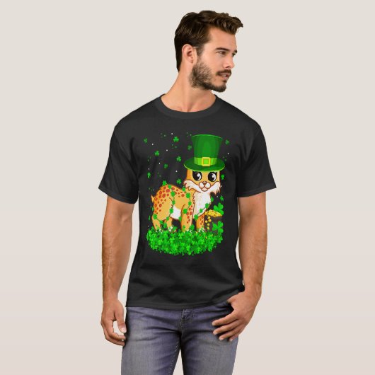 Irish Shamrock Leprechaun Bobcat St Patrick's Day T-Shirt (Vorne ganz)