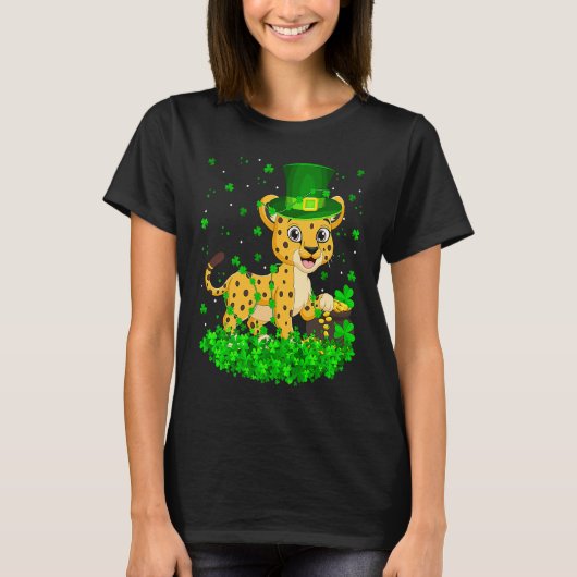 Irish Shamrock Leprechaun Cheetah St Patrick's Day T-Shirt (Vorderseite)