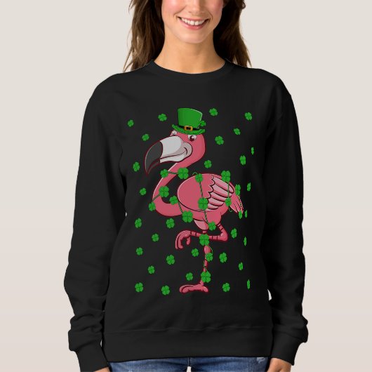 Irish Shamrock Leprechaun Flamingo Bird St Patrick Sweatshirt (Vorderseite)