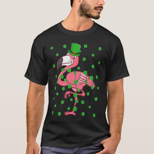Irish Shamrock Leprechaun Flamingo Bird St Patrick T-Shirt (Vorderseite)