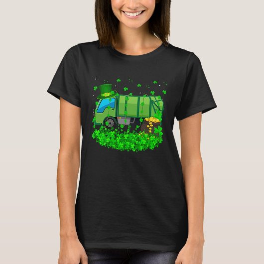 Irish Shamrock Leprechaun Garbage Truck St Patrick T-Shirt (Vorderseite)