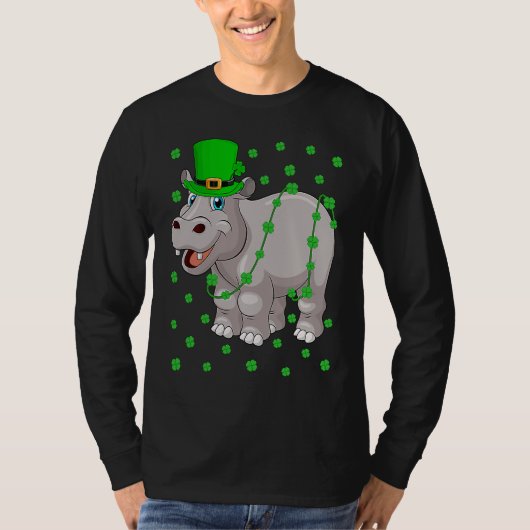 Irish Shamrock Leprechaun Hippopotamus St Patrick' T-Shirt (Vorderseite)