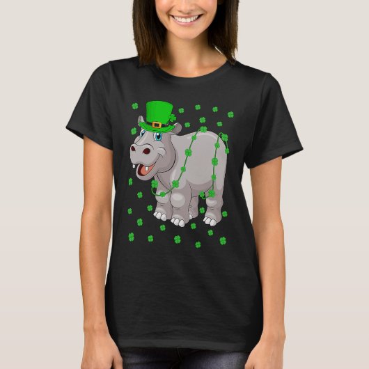 Irish Shamrock Leprechaun Hippopotamus St Patrick' T-Shirt (Vorderseite)