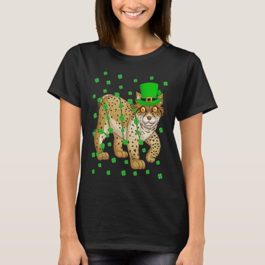 Irish Shamrock Leprechaun Lynx St Patrick's Day T-Shirt (Vorderseite)